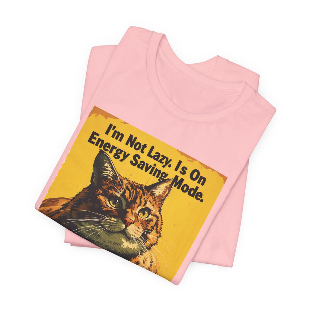 Energy Saving Mode Cat T-Shirt – "I'm Not Lazy" Retro Cat Graphic Tee