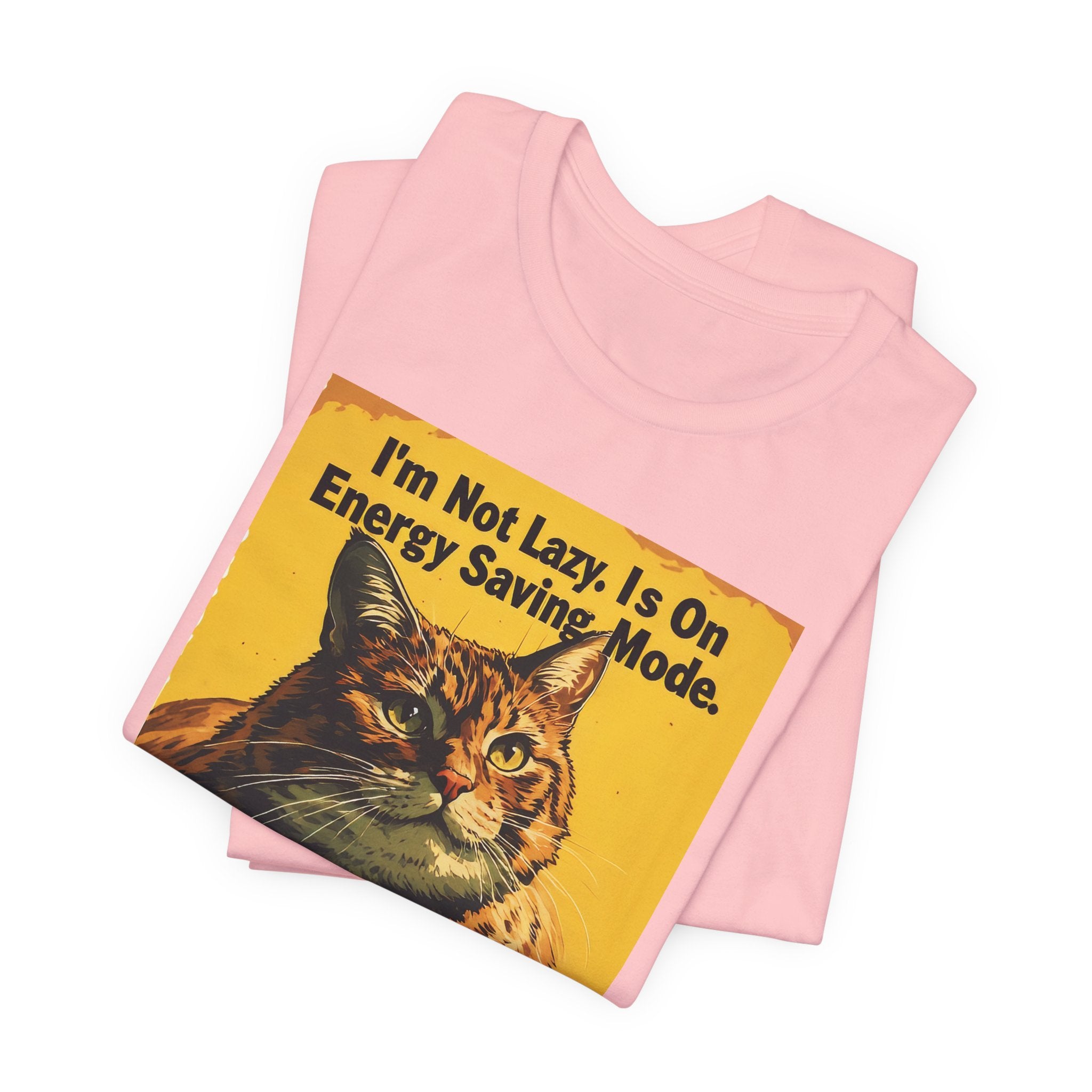 Energy Saving Mode Cat T-Shirt – "I'm Not Lazy" Retro Cat Graphic Tee