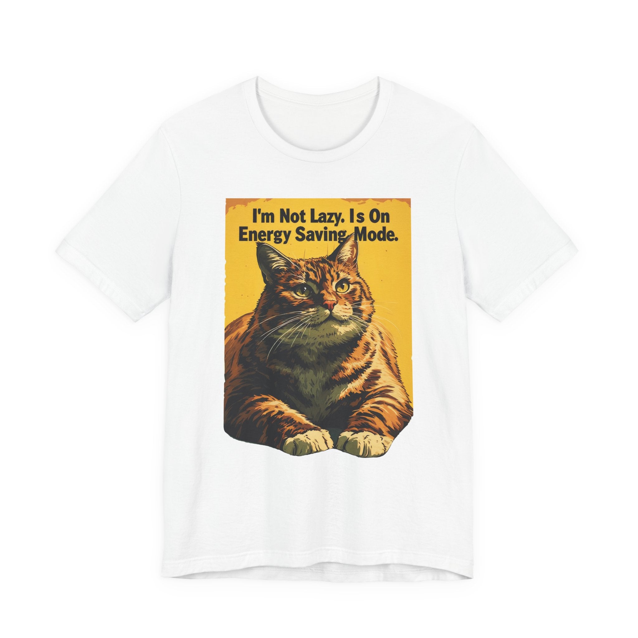 Energy Saving Mode Cat T-Shirt – "I'm Not Lazy" Retro Cat Graphic Tee