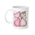 Pink Cats Ceramic Mug — Cute Pairing Cat Illustration, Romantic Gift 11oz