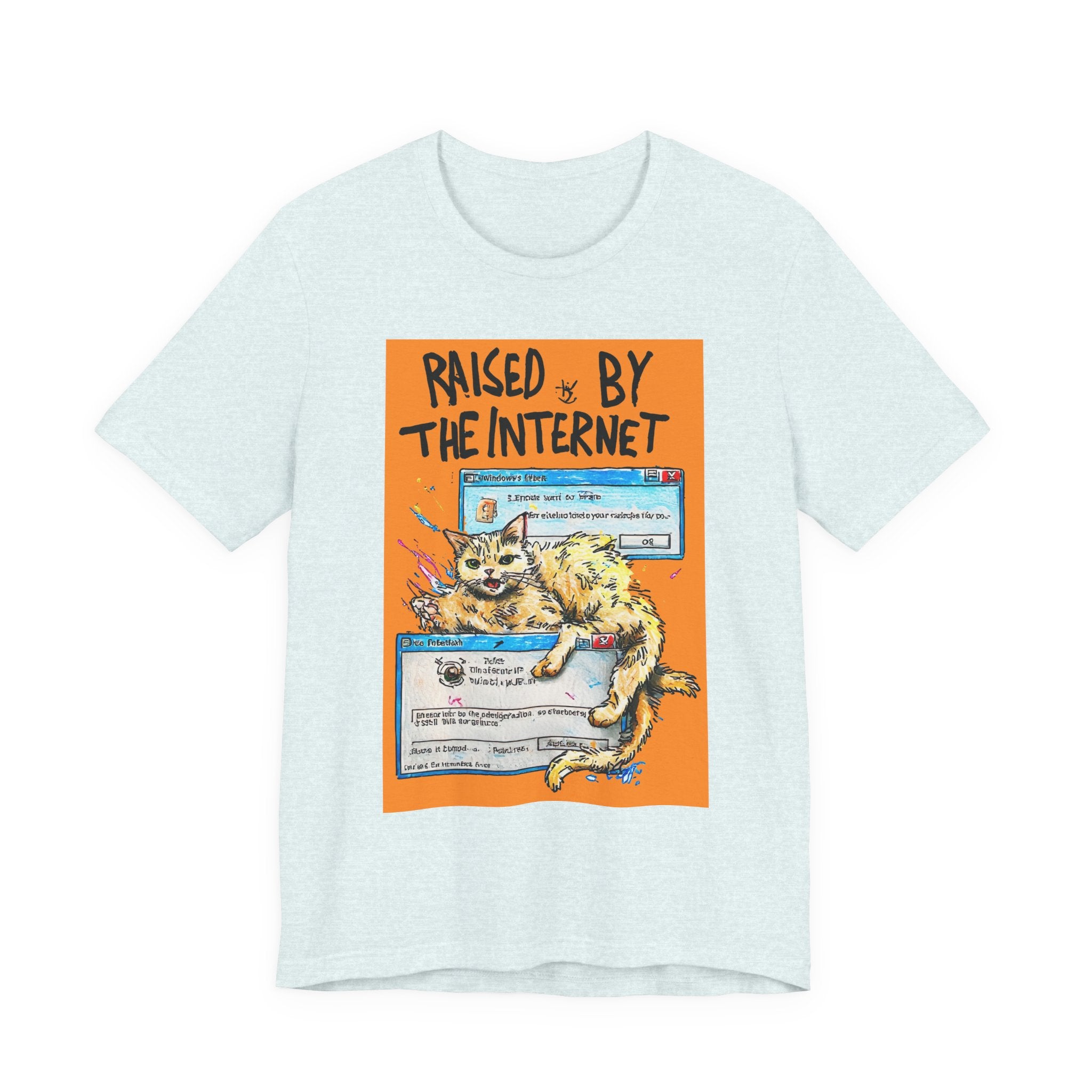 Raised By The Internet Tee — Graphic Cat Vintage Computer T‑Shirt