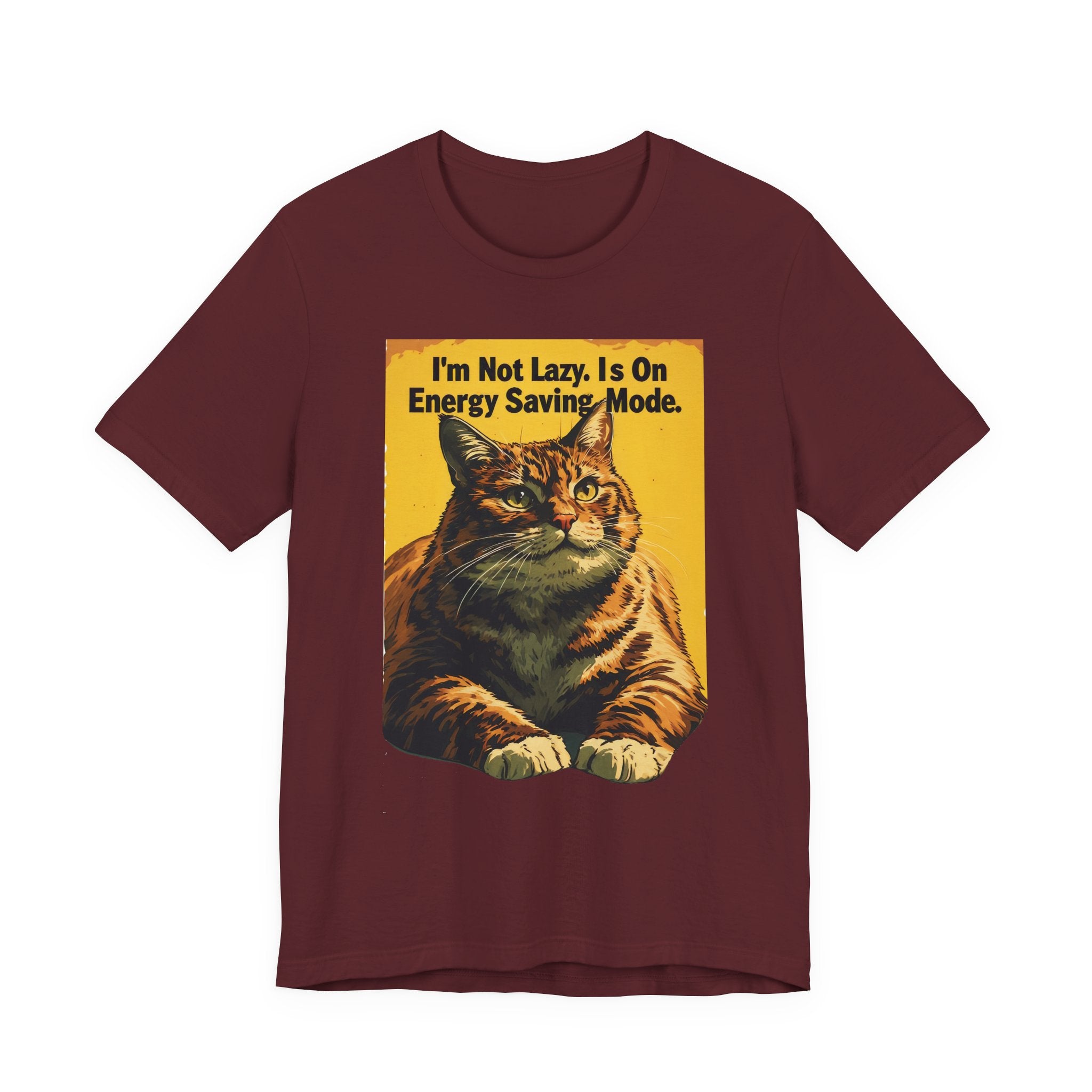 Energy Saving Mode Cat T-Shirt – "I'm Not Lazy" Retro Cat Graphic Tee