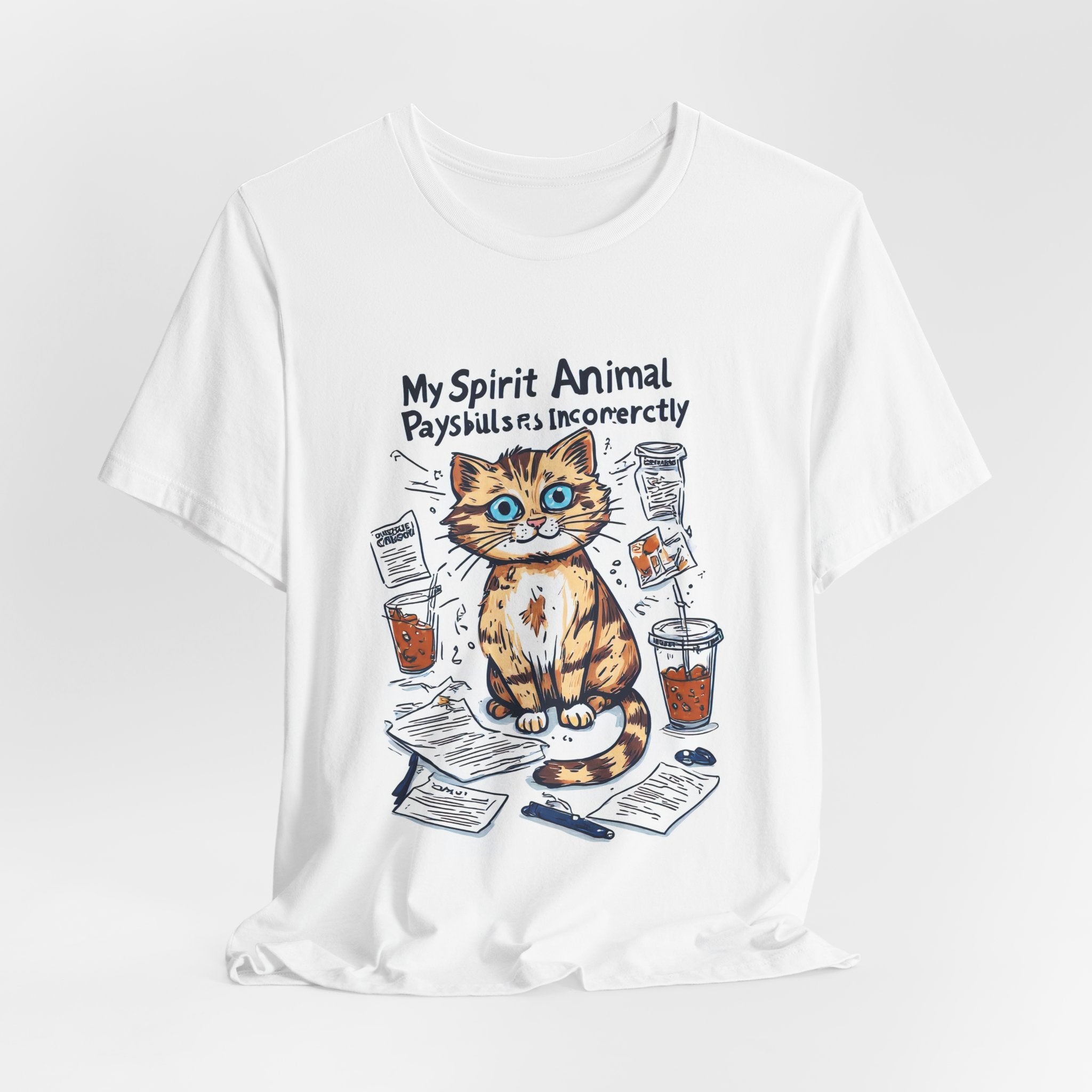 Cat Spirit Animal T‑Shirt — “My Spirit Animal Pays Bills Incorrectly” Funny Cat Tee