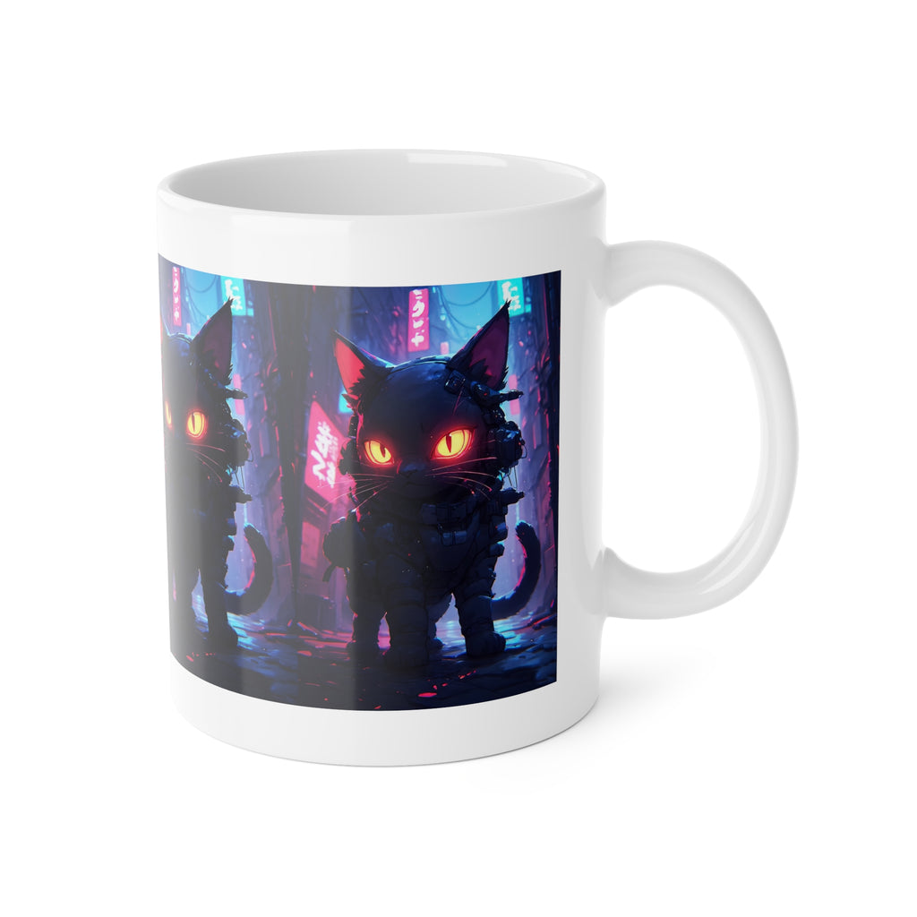 Cyberpunk Cat Mug — Neon Alley 11oz Ceramic Coffee Cup