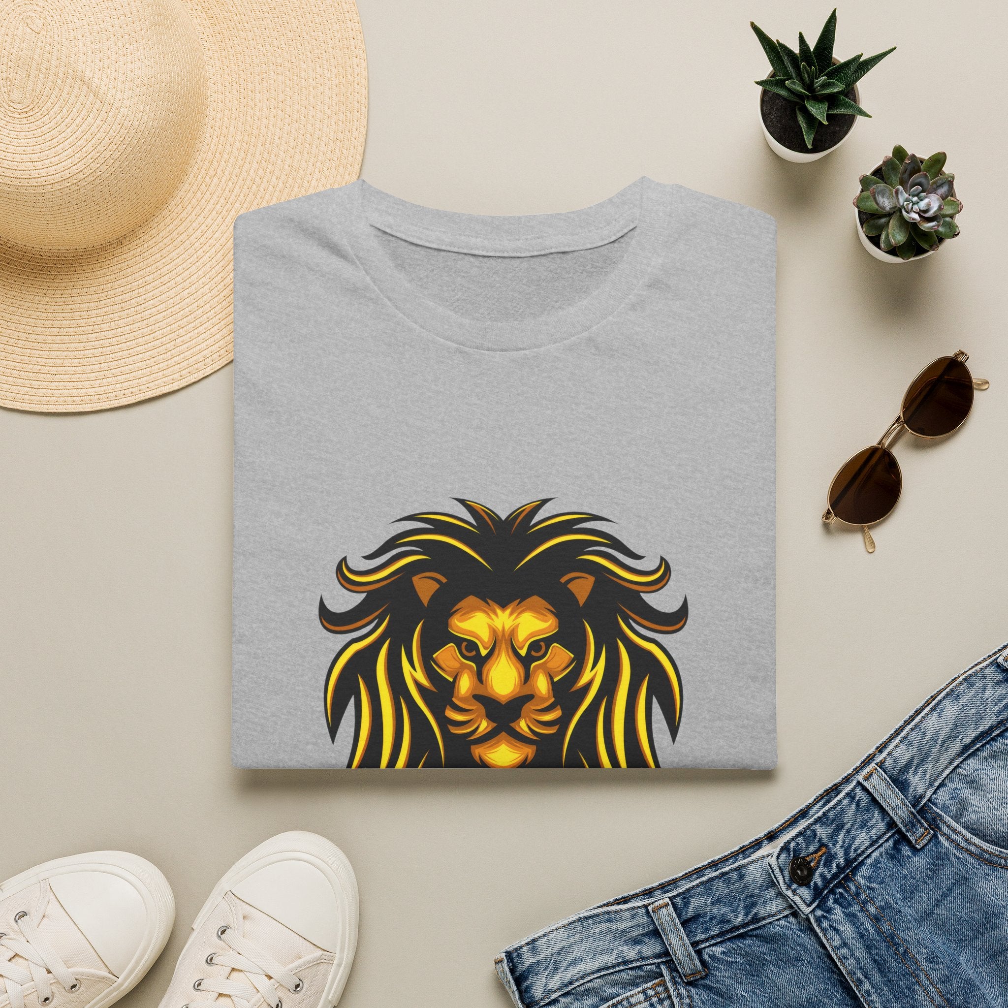 Lion Graphic T-Shirt — Bold Golden Lion Illustration Tee