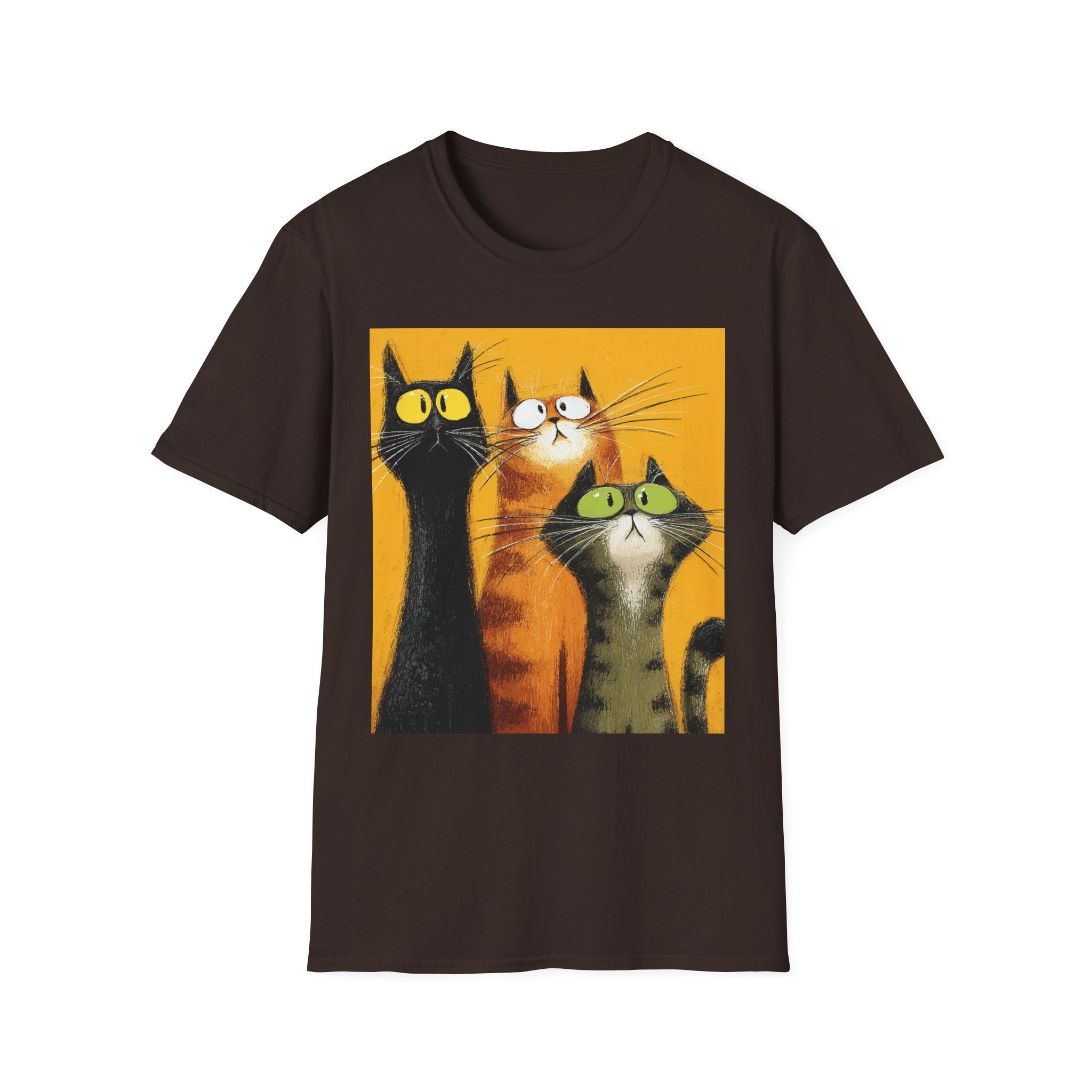Cat Trio Graphic T-Shirt — Cute Whimsical Cats Art Tee