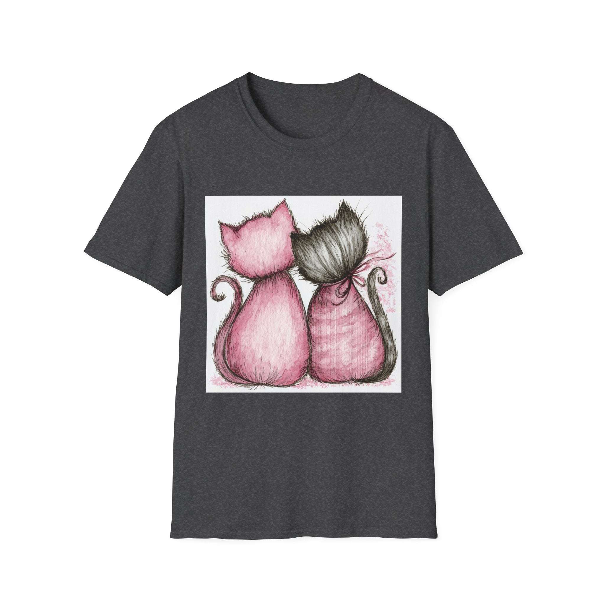 Sweetheart Cats T-Shirt — Pink & Gray Kitty Love Graphic Tee