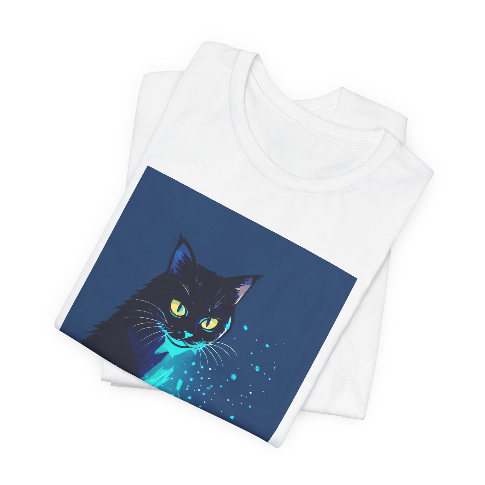 Cat Hacker T‑Shirt — Glowing Laptop Black Cat Graphic Tee