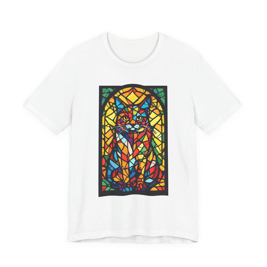 Stained Glass Cat T‑Shirt — Colorful Mosaic Feline Tee