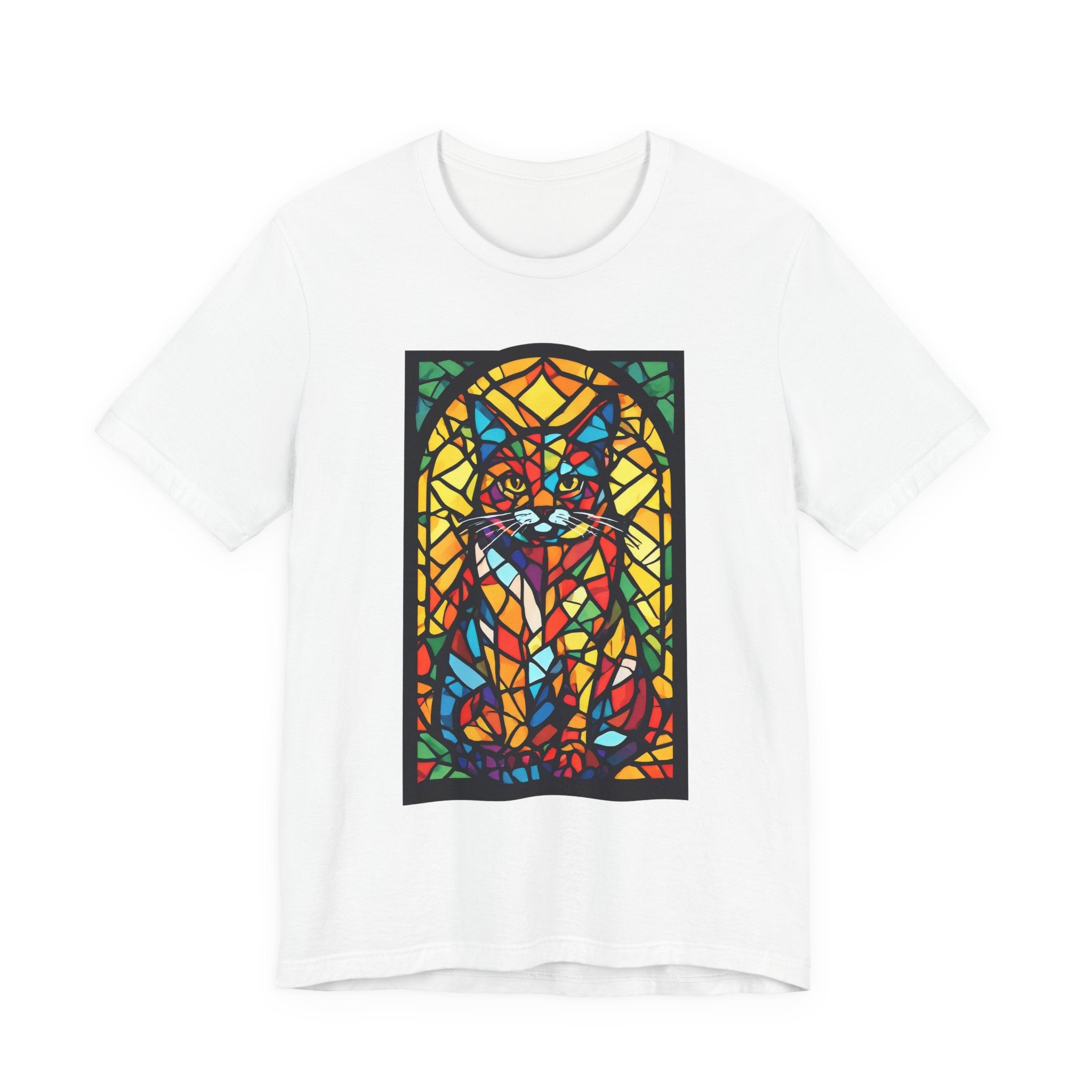 Stained Glass Cat T‑Shirt — Colorful Mosaic Feline Tee