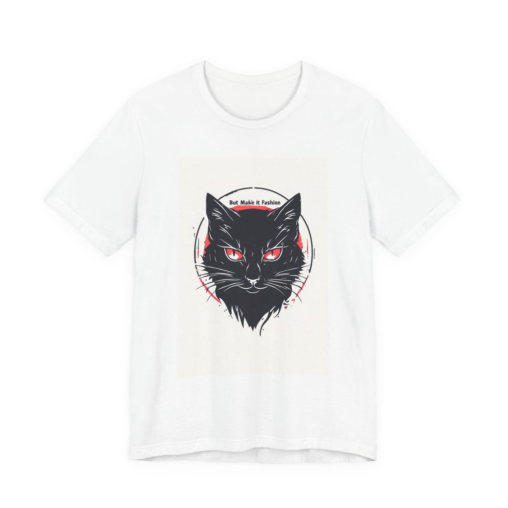 Black Cat Graphic Tee – Red-Eyed Cat Head Illustration T-Shirt