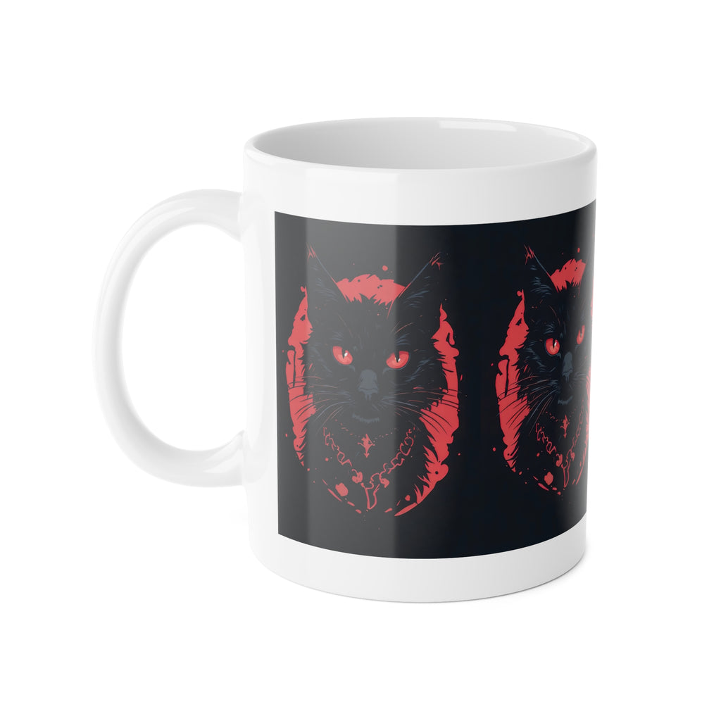 Black Cat Portrait Mug — Gothic Red & Black Ceramic Coffee Cup