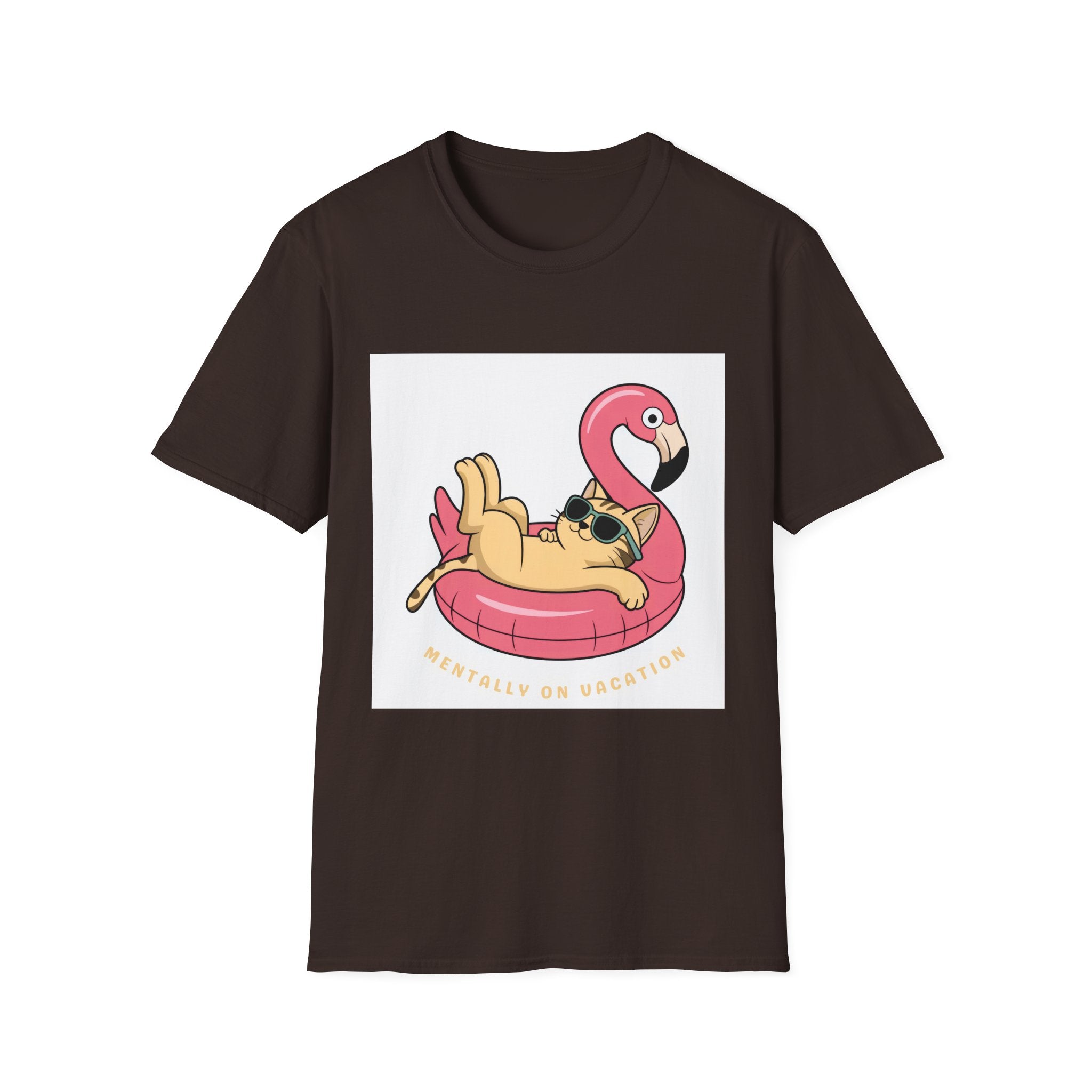 Cat on Flamingo Float T-Shirt — Cute Summer Pool Cat Graphic Tee