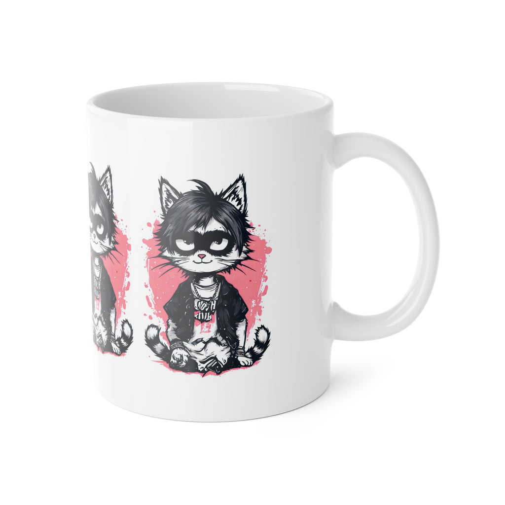 Emo Cat Ceramic Mug — Cute Grunge Cat Illustration, 11oz