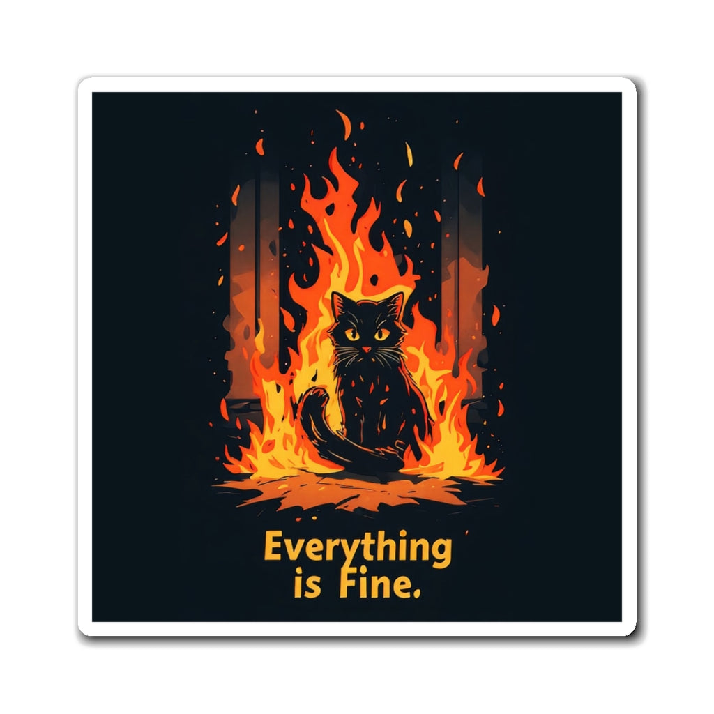 Everything Is Fine Cat Magnet — Funny Flaming Cat Refrigerator Sticker