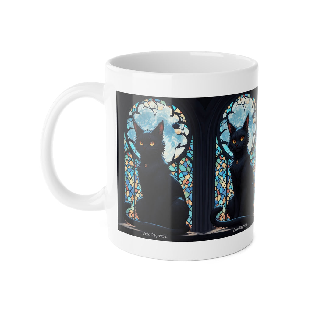 Black Cat Stained Glass Mug — Gothic Night Ceramic Coffee Cup