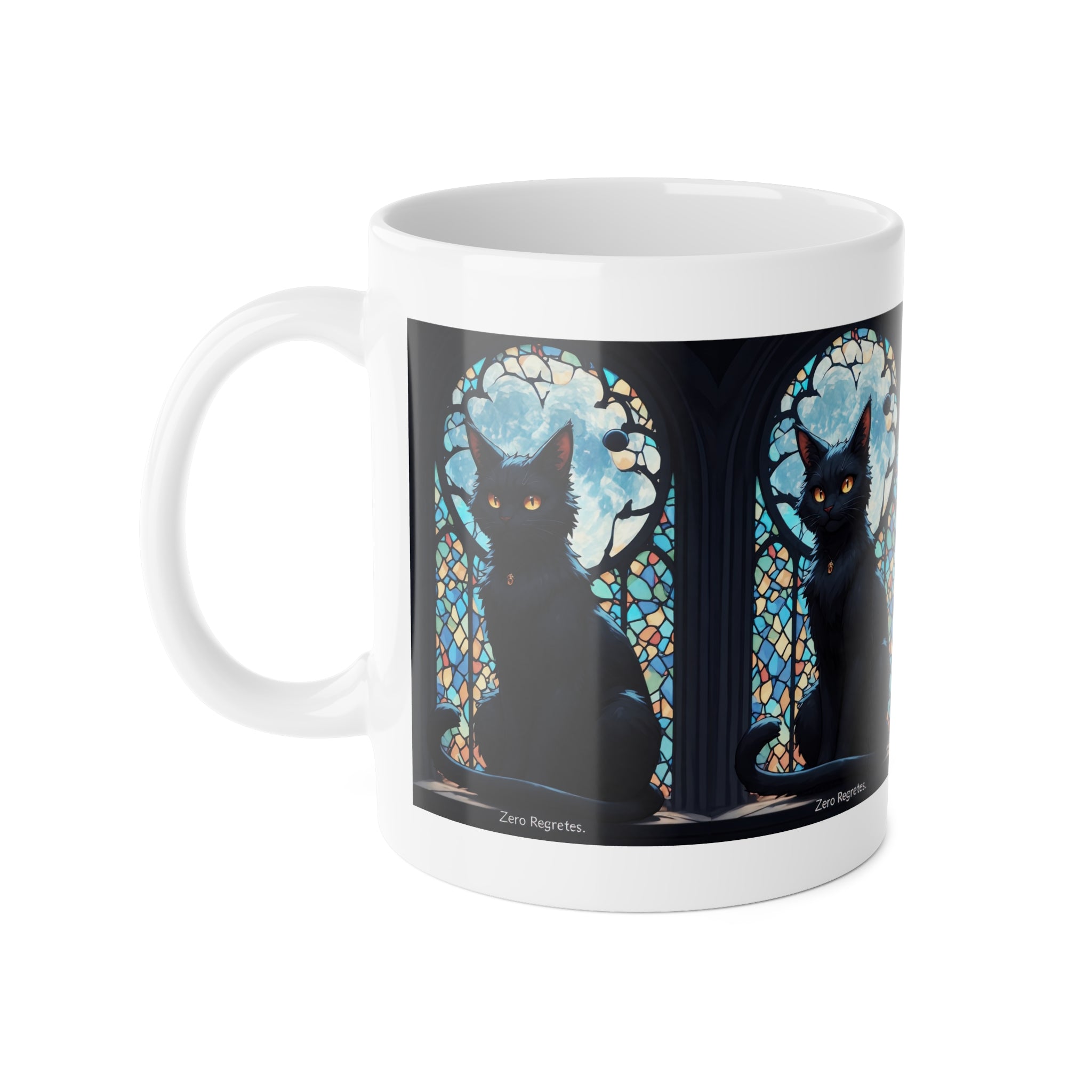 Black Cat Stained Glass Mug — Gothic Night Ceramic Coffee Cup