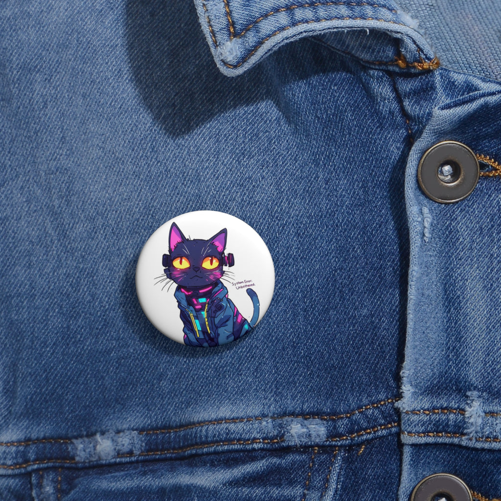Cat Cyberpunk Pin Button — Neon Futuristic Black Cat Badge