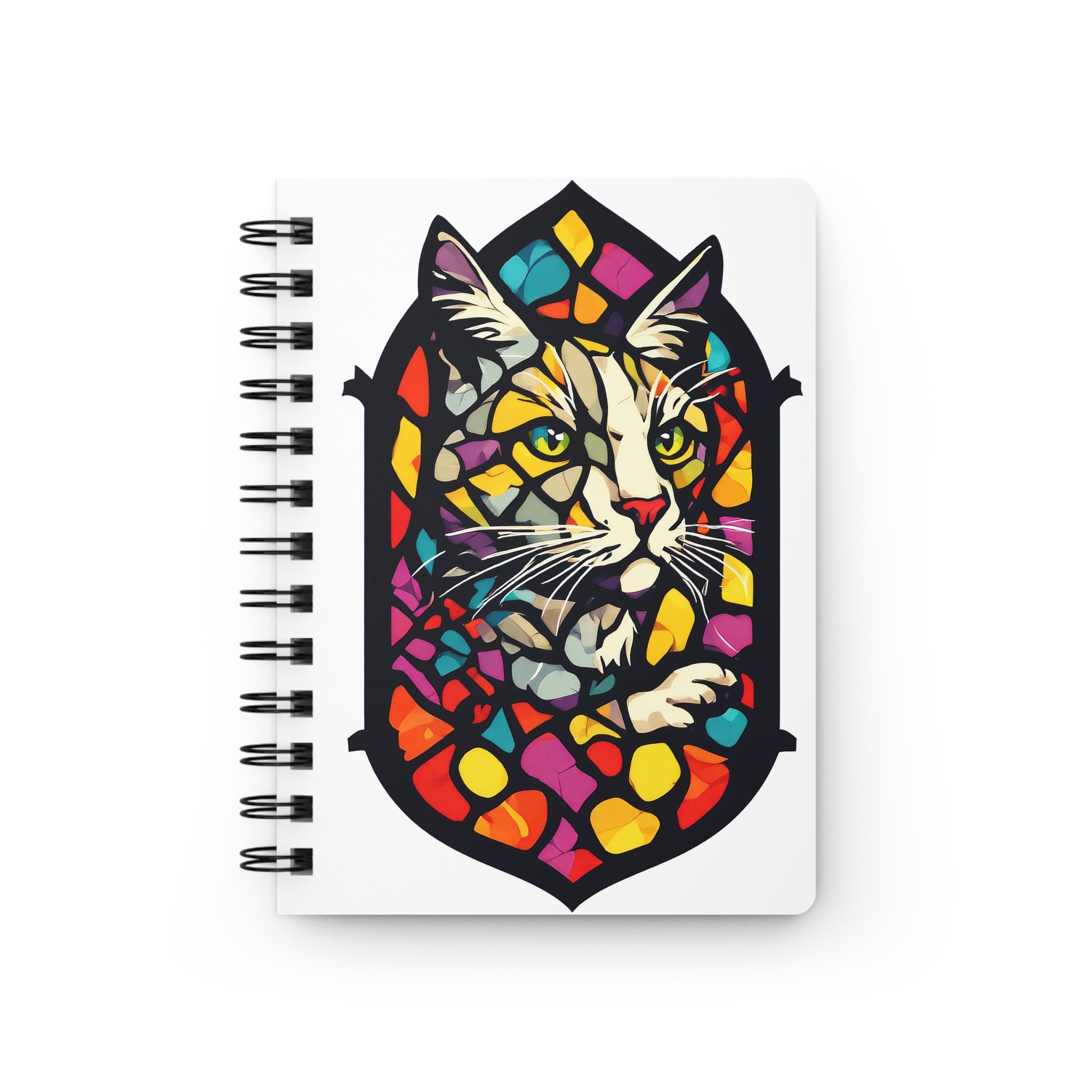 Stained Glass Cat Spiral Notebook — Colorful Feline Journal