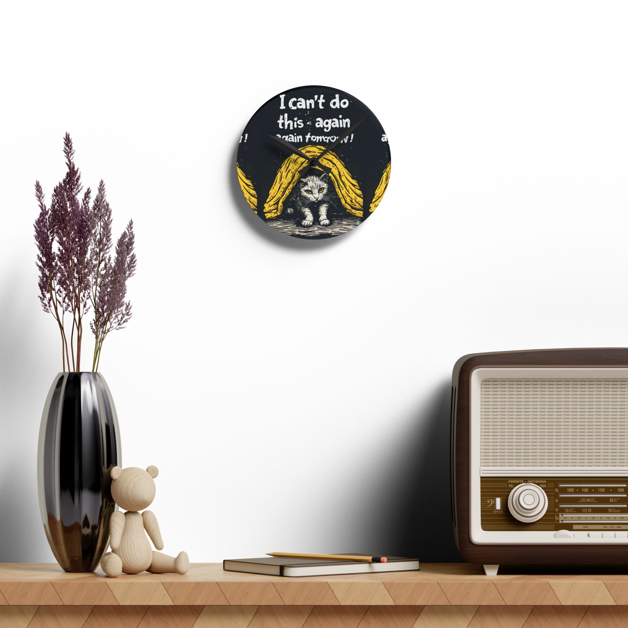 I Can't Do This Again Tomorrow Cat Wall Clock – Funny Introvert & Work Humor Decor