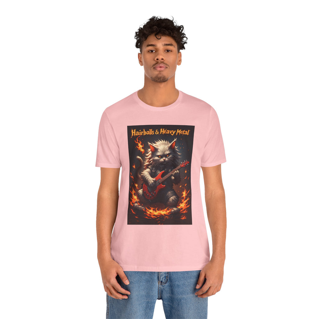 Hairballs & Heavy Metal T‑Shirt — Cat Guitarist Rock Tee