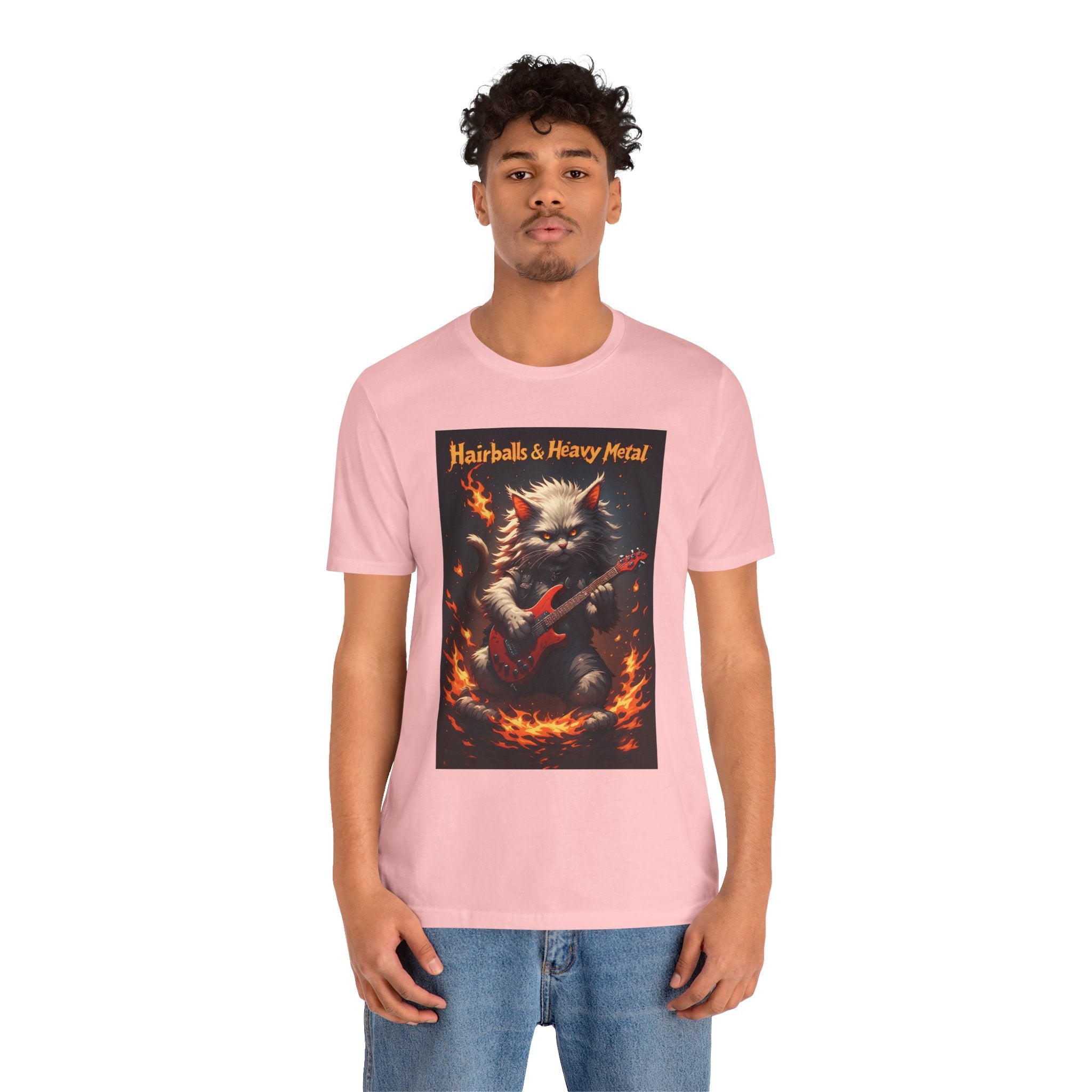 Hairballs & Heavy Metal T‑Shirt — Cat Guitarist Rock Tee