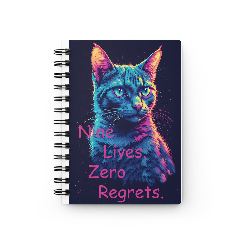 Neon Cat Spiral Notebook — "Nine Lives. Zero Regrets." Journal