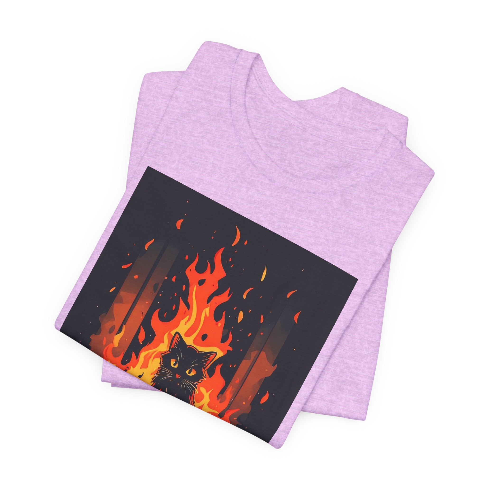 Everything Is Fine Cat Tee — Funny Cat Shirt with Burning Flames Graphic