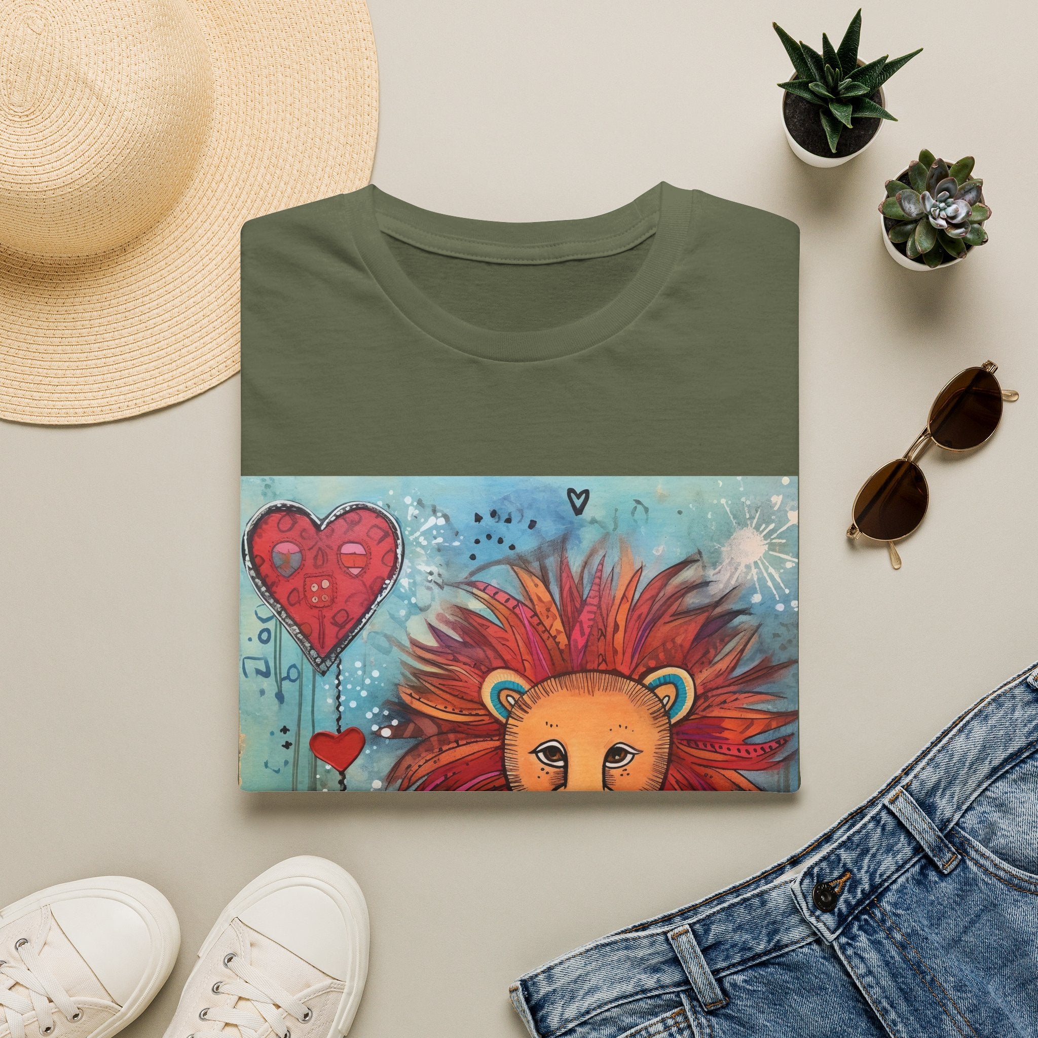 Lion Heart T-Shirt — Colorful Whimsical Lion Illustration Tee