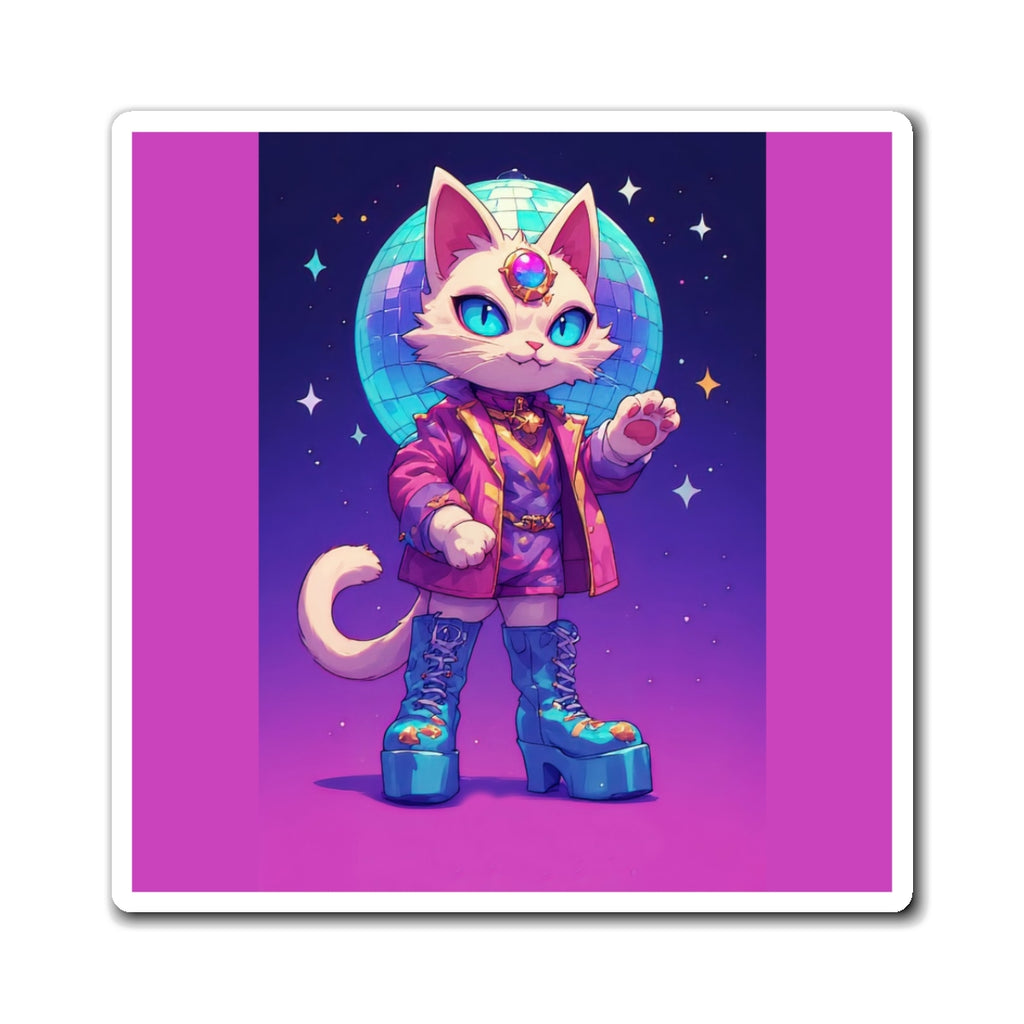 Disco Cat Magnet — Retro Rainbow Kitty Refrigerator Sticker