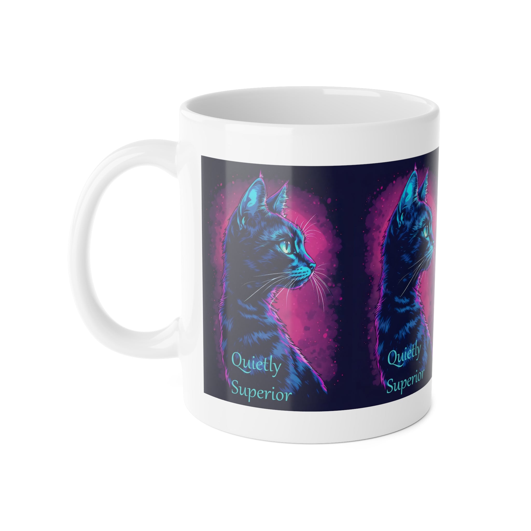 Quietly Superior Cat Mug — Neon Retro Ceramic Coffee Cup, Gift for Cat Lovers