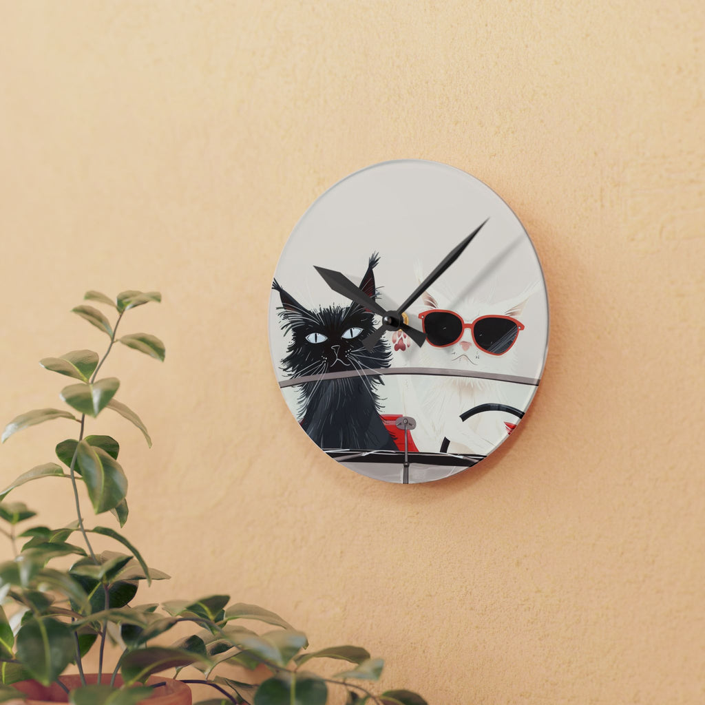 Cool Cats Cruisin' Acrylic Wall Clock – Retro Cat Road Trip Home Décor