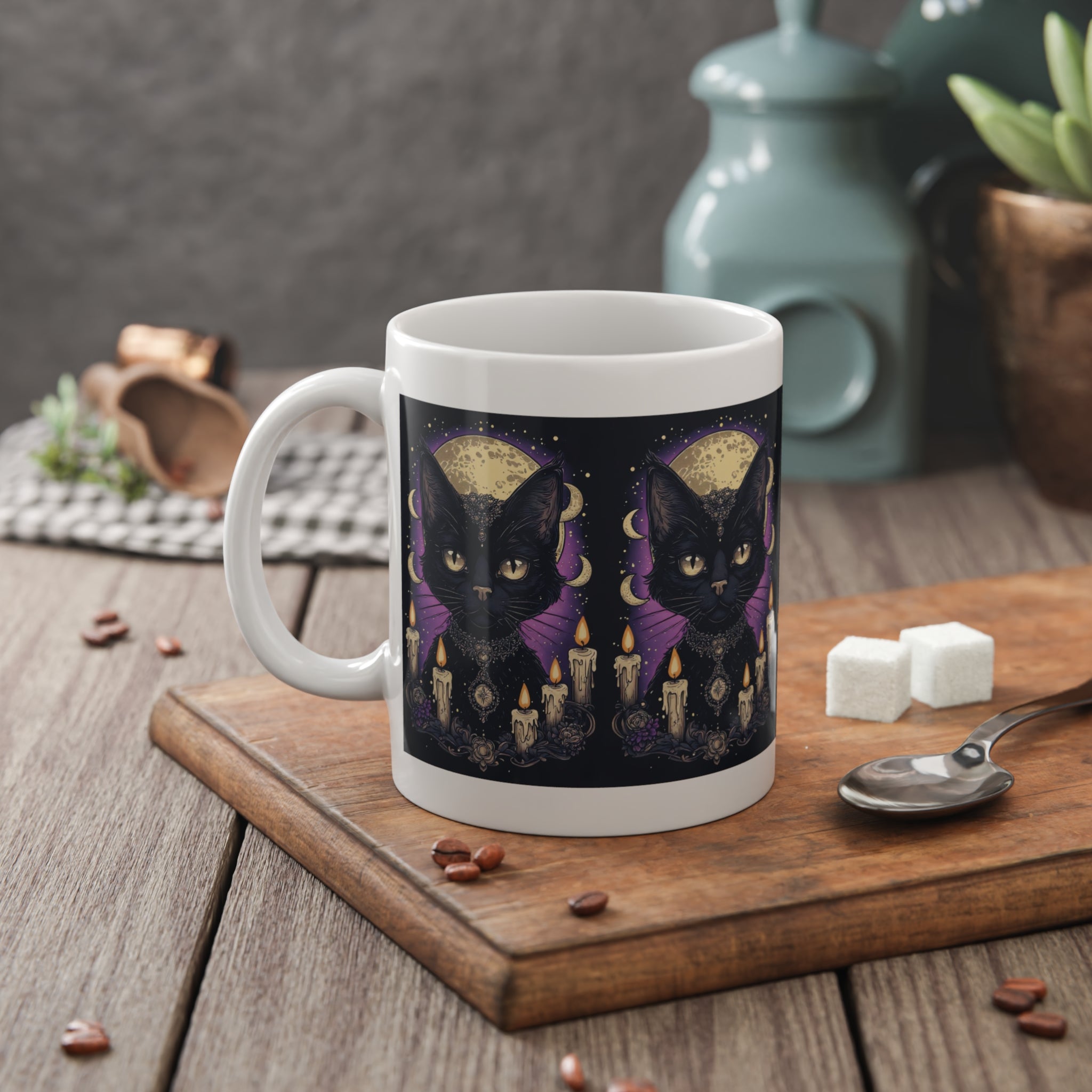 Mystic Black Cat Mug — Moon, Candles & Gothic Witchy Vibes