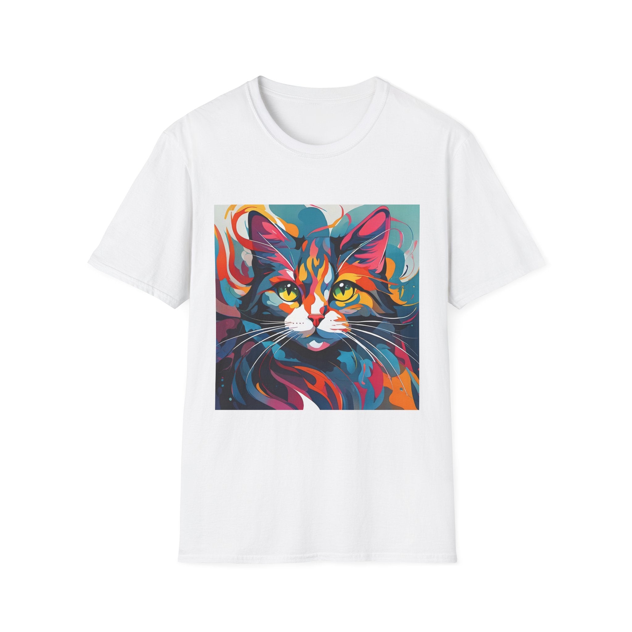 Colorful Cat Portrait T-Shirt — Vibrant Abstract Kitty Tee