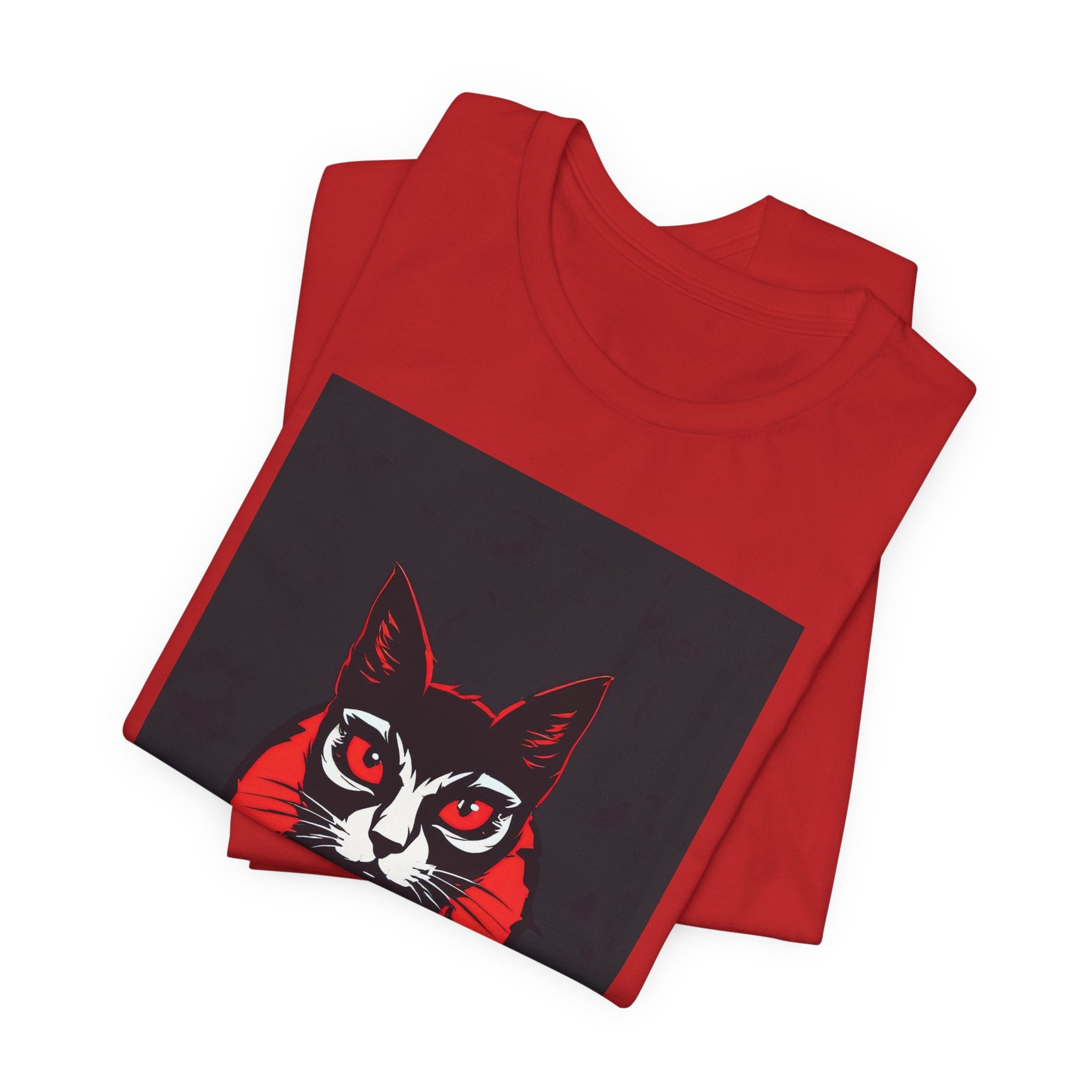 Sacrificial Cat Graphic Tee — Red & Black Retro Cat Portrait T-Shirt
