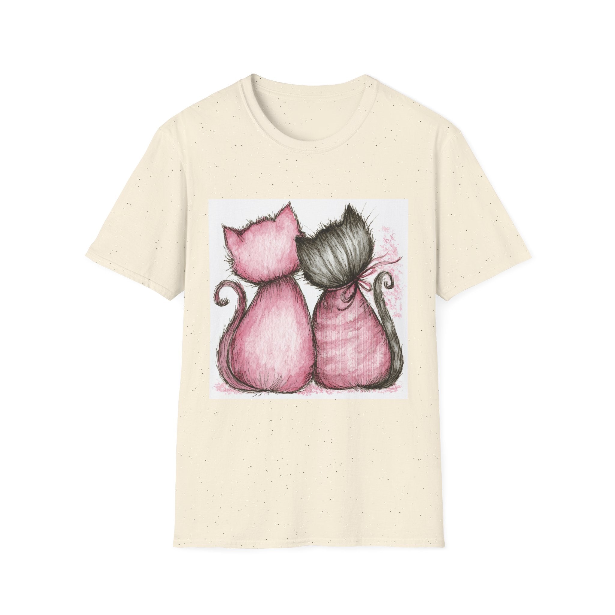 Sweetheart Cats T-Shirt — Pink & Gray Kitty Love Graphic Tee