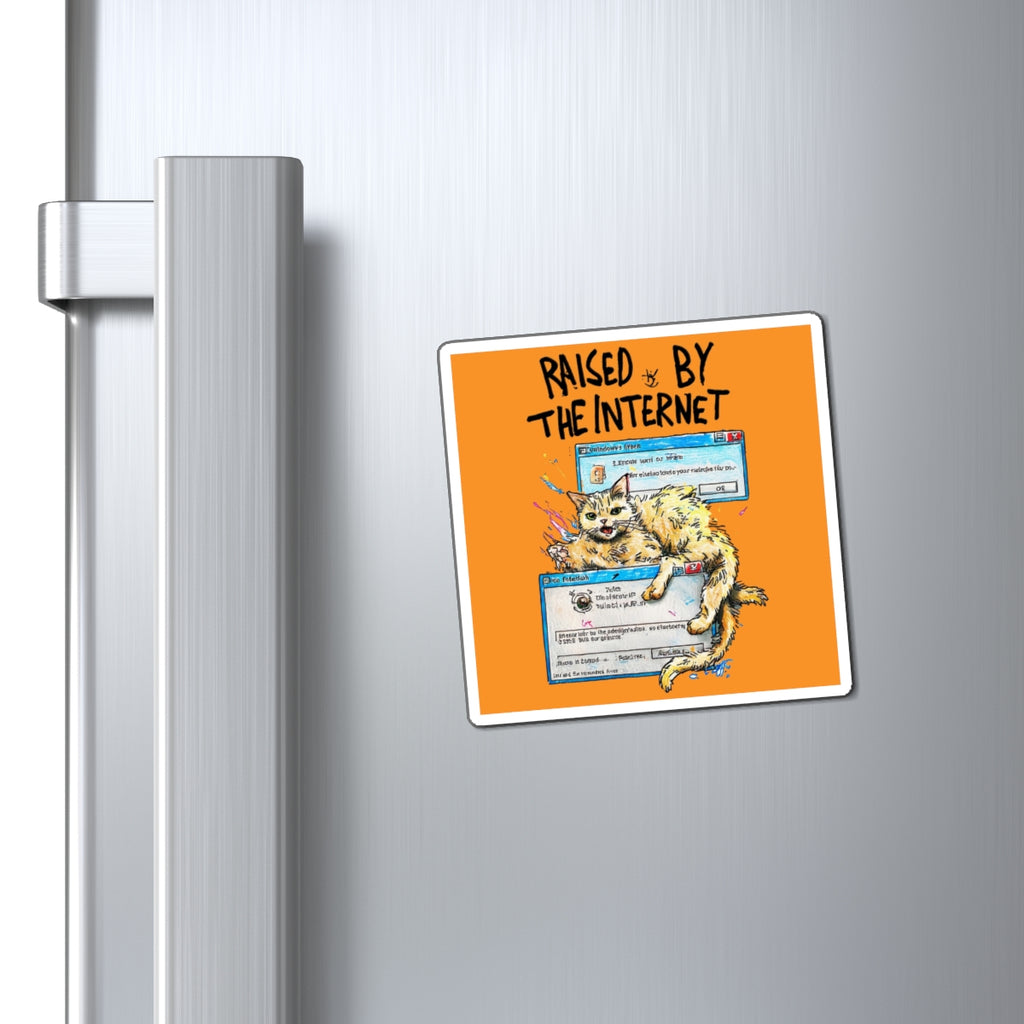 Raised by the Internet Cat Magnet — Retro Window Pop Culture Fridge Sticker