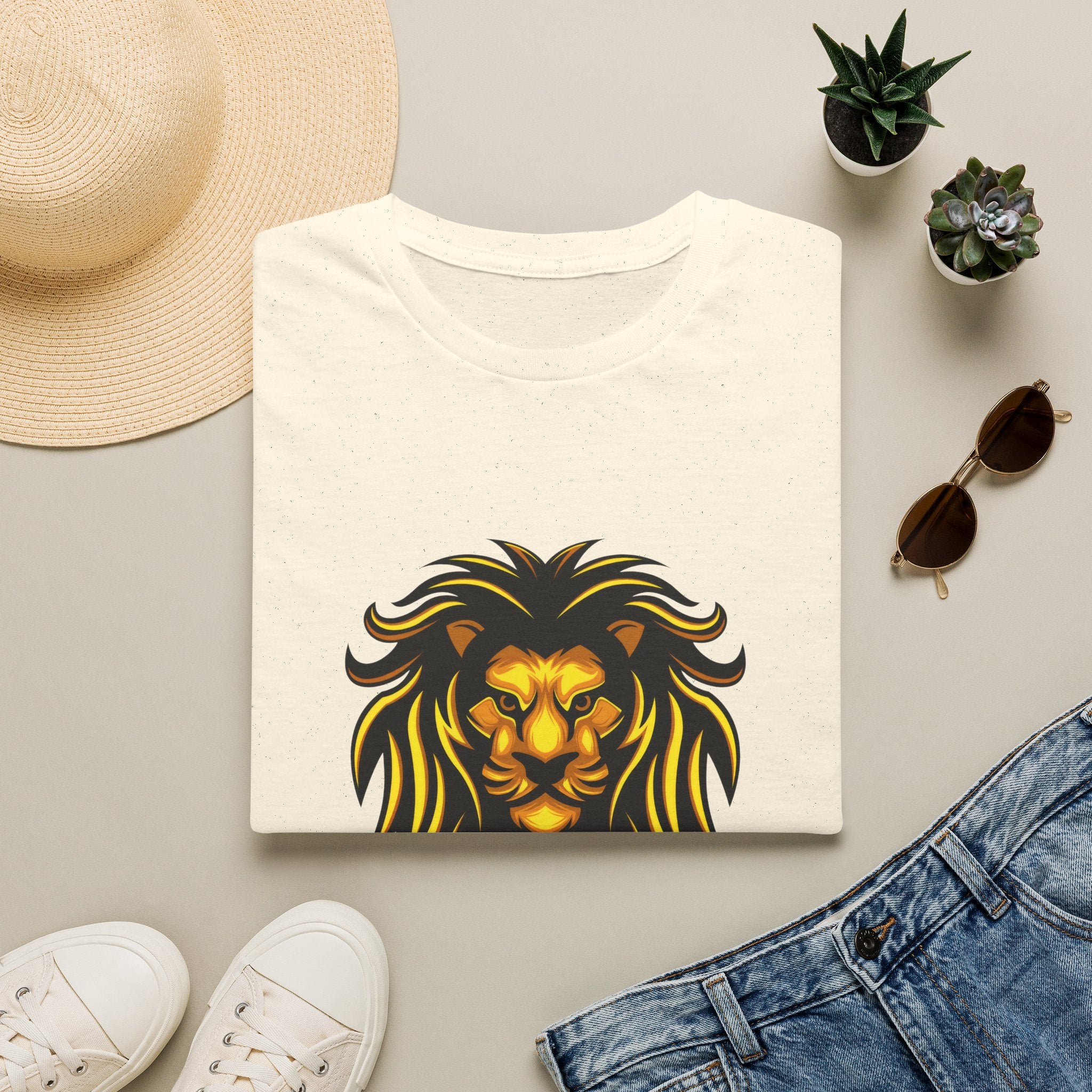 Lion Graphic T-Shirt — Bold Golden Lion Illustration Tee