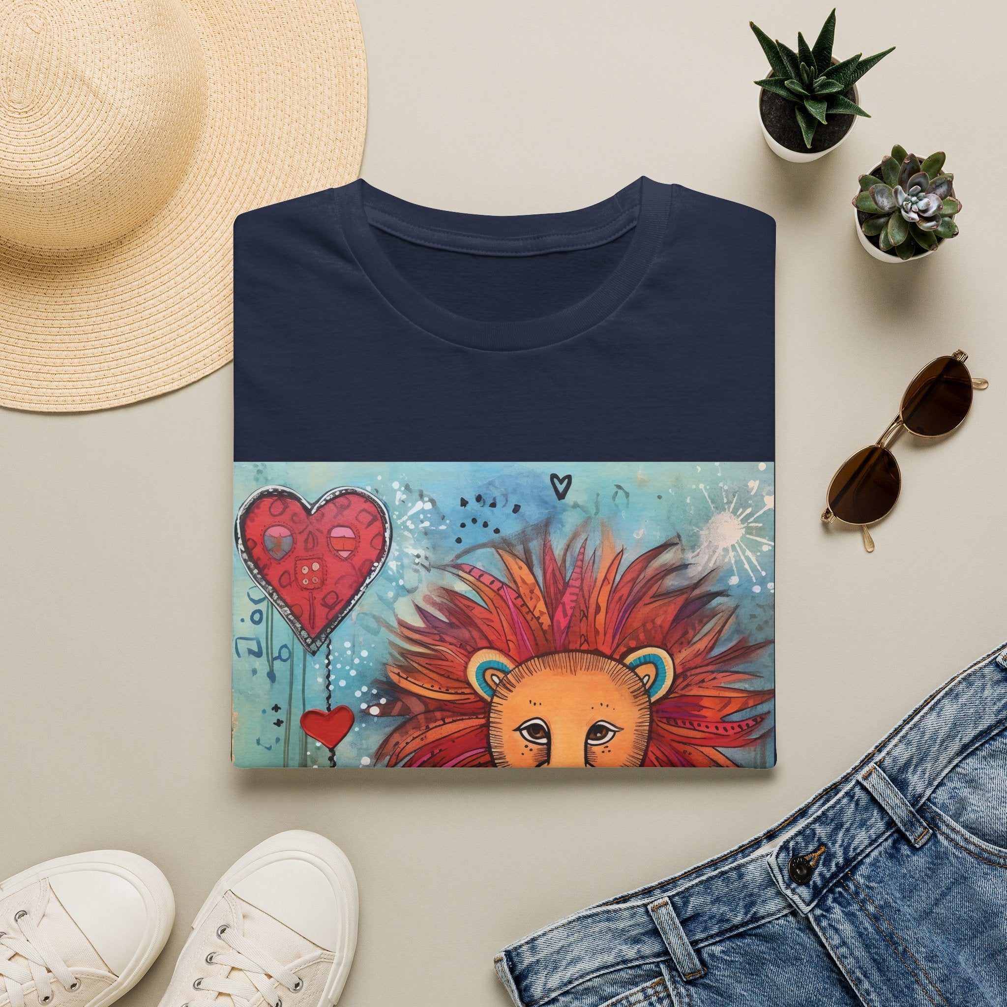 Lion Heart T-Shirt — Colorful Whimsical Lion Illustration Tee