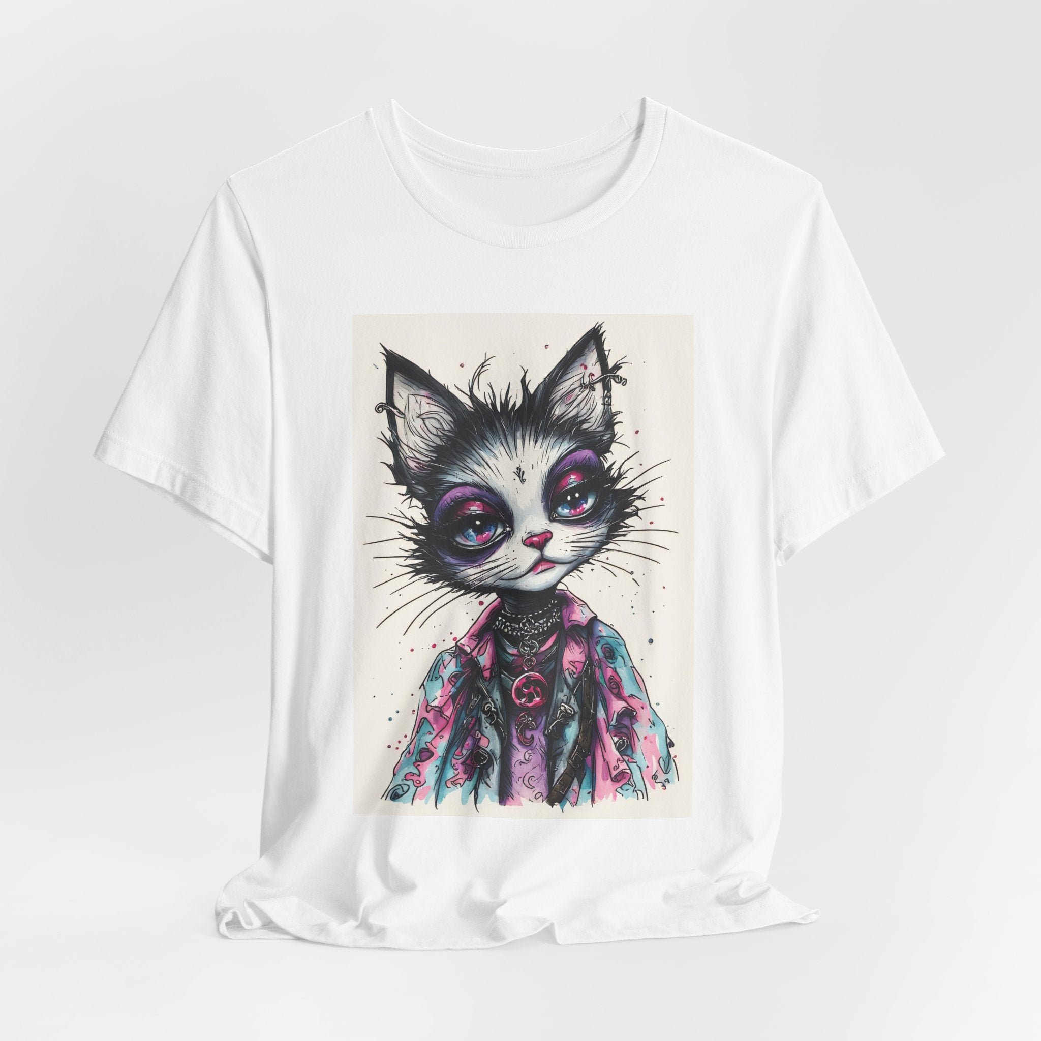 Whimsical Goth Cat T‑Shirt — Cute Dark Art Kitty Graphic Tee