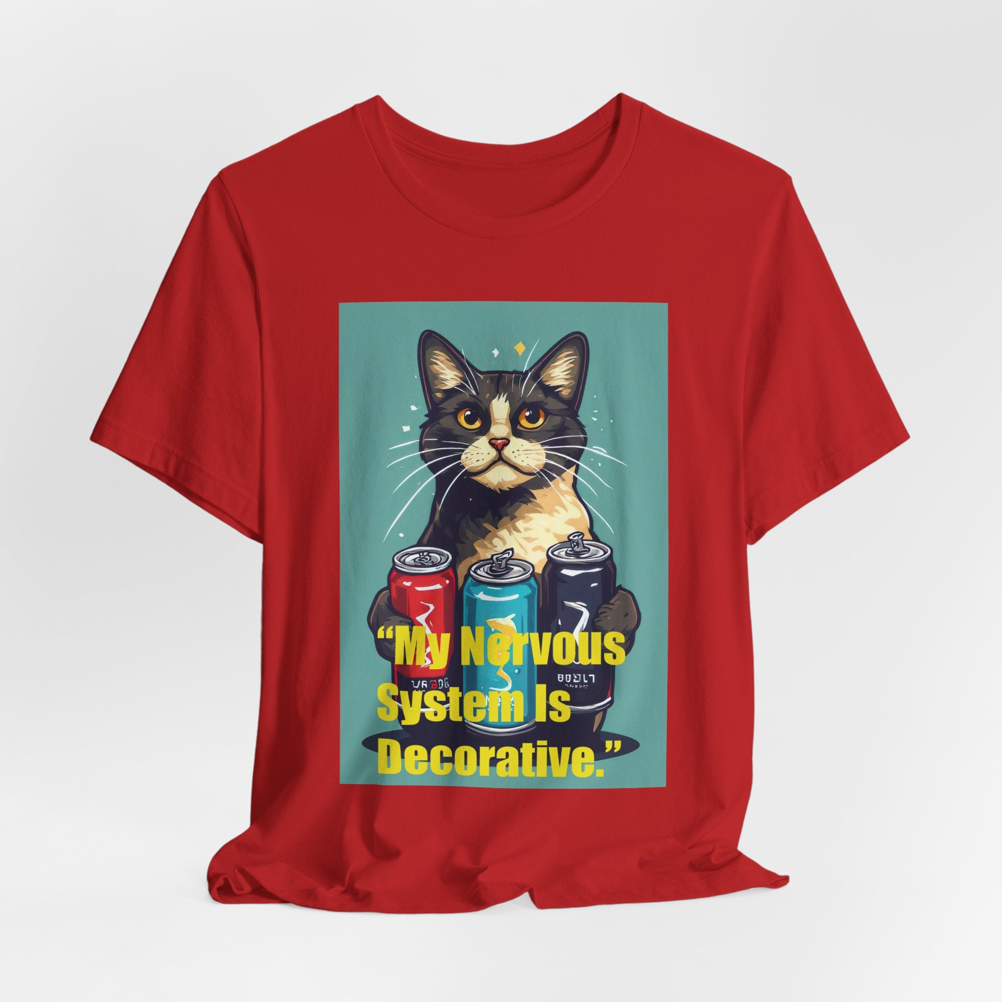 Cat Graphic Tee - "My Nervous System Is Decorative" Cute Retro Cat Shirt