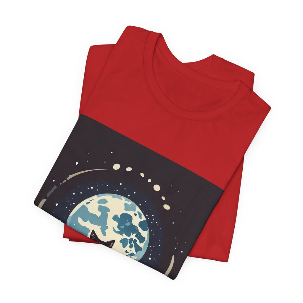 Moonlit Cat T‑Shirt — Black Cat Silhouette with Full Moon Graphic