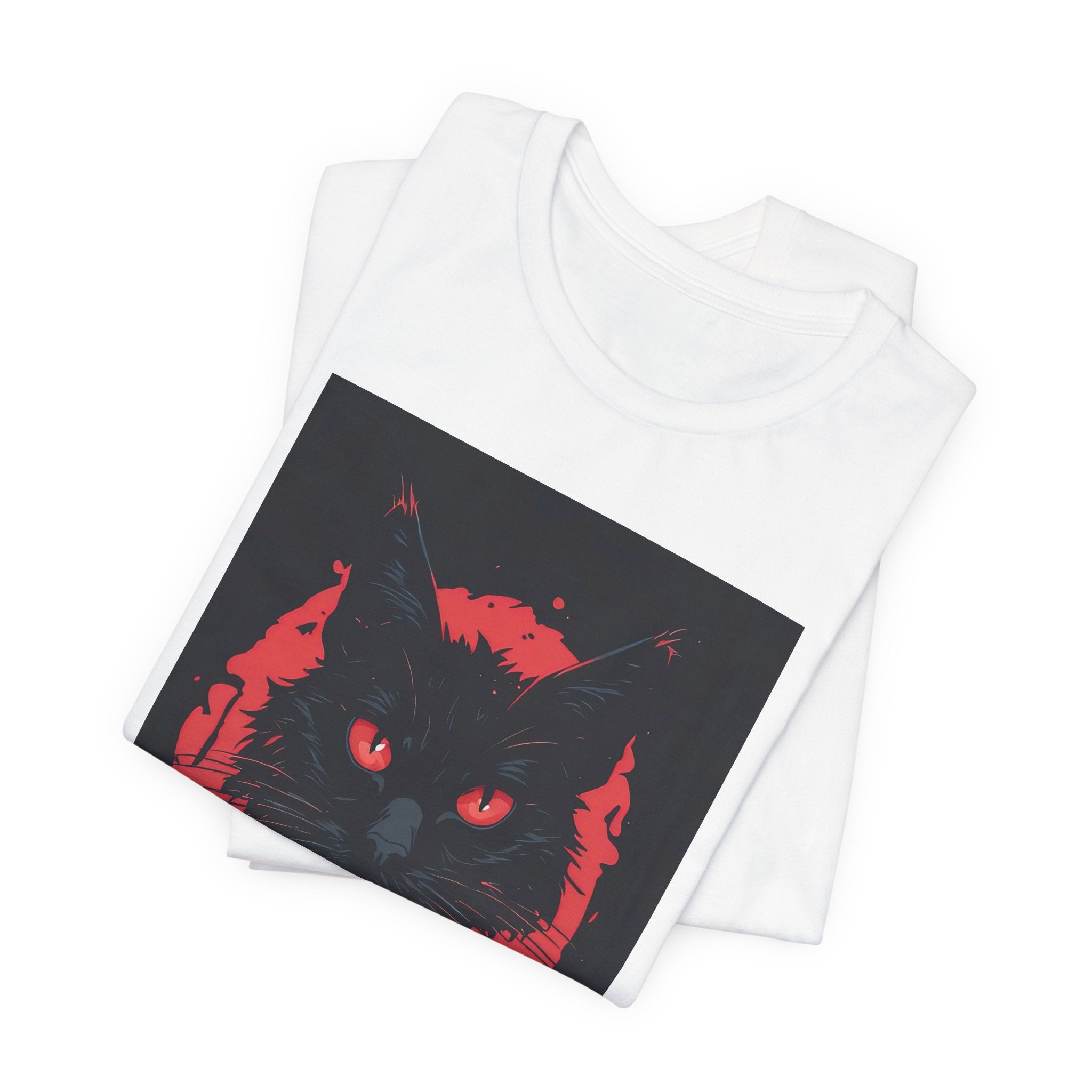 Black Cat Graphic Tee – Red Occult Cat Portrait T-Shirt