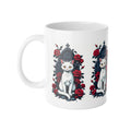 White Cat & Red Roses Ceramic Mug — Gothic Floral 11oz Coffee Cup