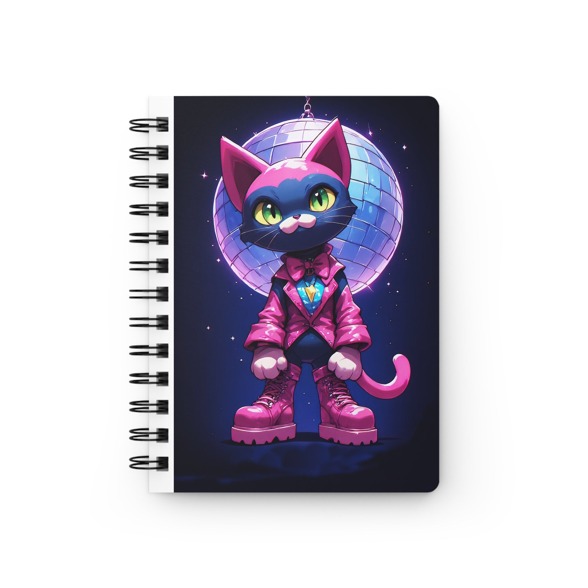 Disco Cat Spiral Notebook — Retro Neon Cat Journal