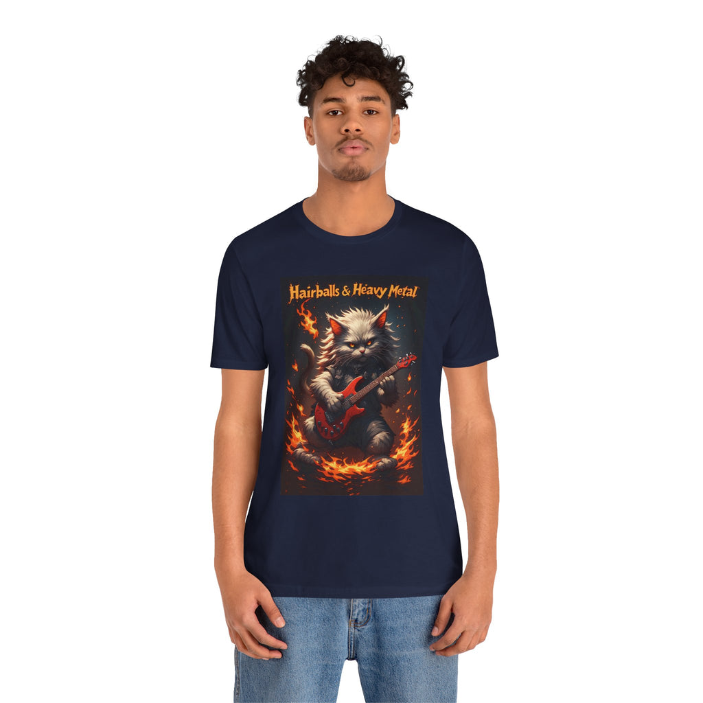 Hairballs & Heavy Metal T‑Shirt — Cat Guitarist Rock Tee