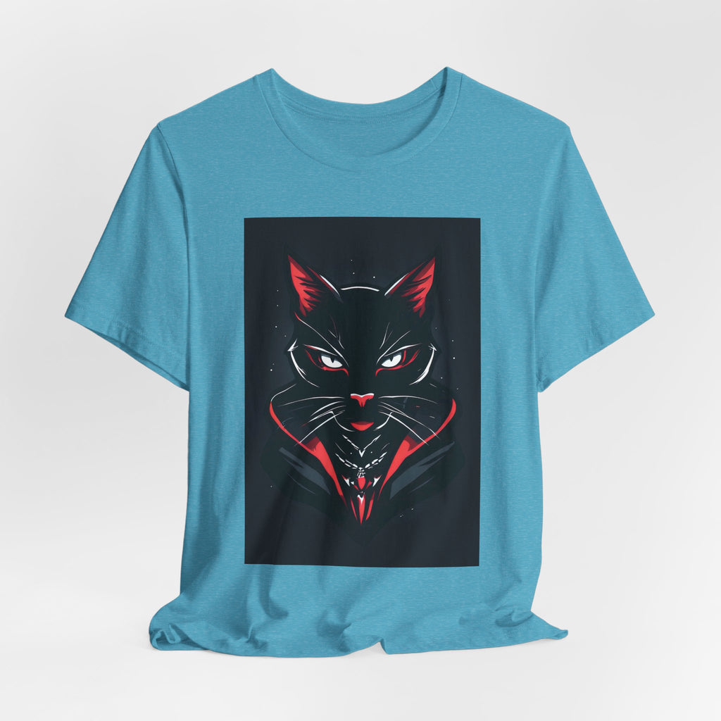 Black Cat Vampire Graphic Tee — Gothic Halloween Horror T-Shirt