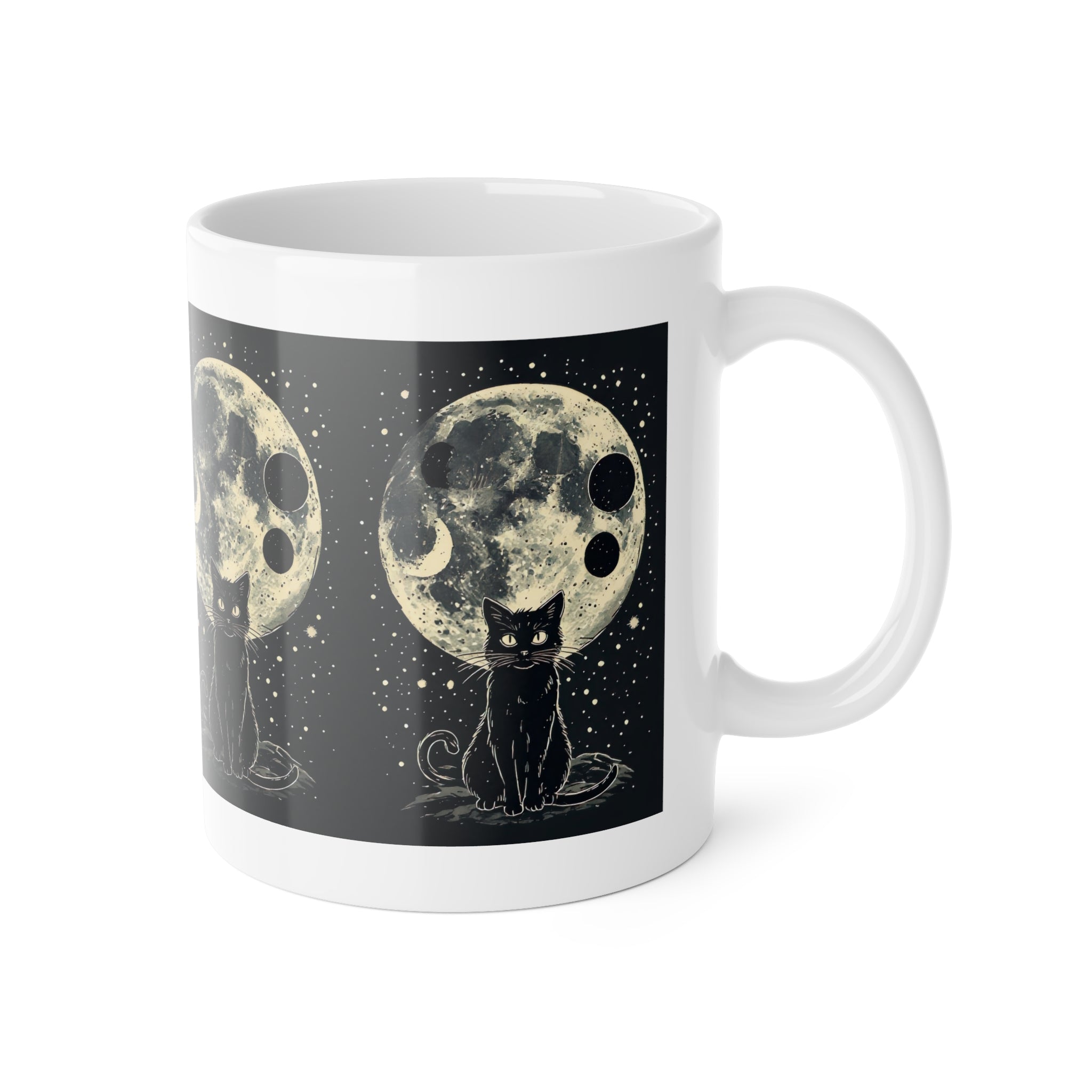 Black Cat Moon Ceramic Mug — Mystical Night Sky 11oz