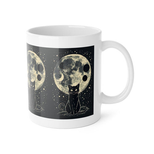 Black Cat Moon Ceramic Mug — Mystical Night Sky 11oz