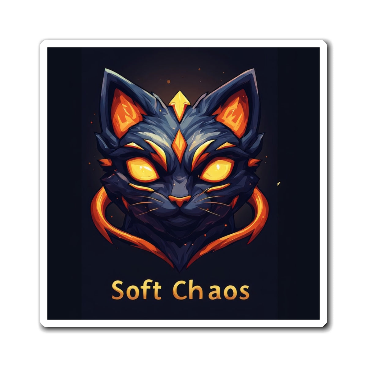 Soft Chaos Cat Magnet — Fiery Neon Cat Face Fridge Magnet
